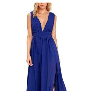 Sleeveless Deep V Neck Maxi Dress Blue